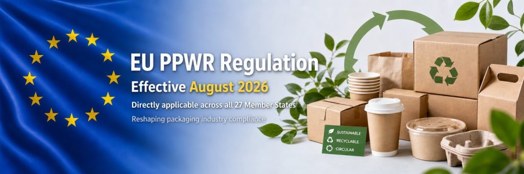 O Regulamento de Proteção de Embalagens da UE (PPWR) reformula a conformidade das embalagens em todos os 27 Estados-Membros a partir de agosto de 2026.