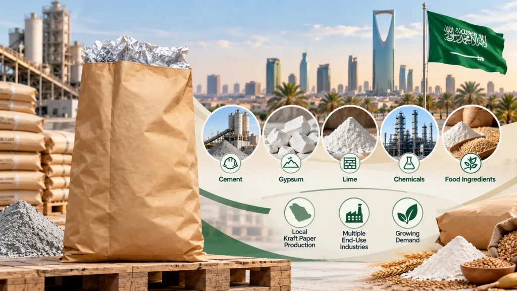 Bolsas de papel kraft para cemento, productos químicos e ingredientes alimentarios