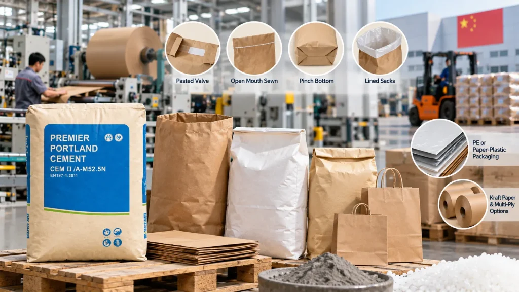 Bolsas de papel kraft industriales para cemento y embalaje a granel